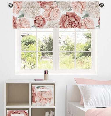 Sweet Jojo Designs Blush Pink Boho Shabby Chic Floral Girl Window Valance Curtain Treatment Baby Nursery Kids Room Kitchen Bathroom Bedroom Off White Bohemian Vintage Garden Watercolor Flower Elegant