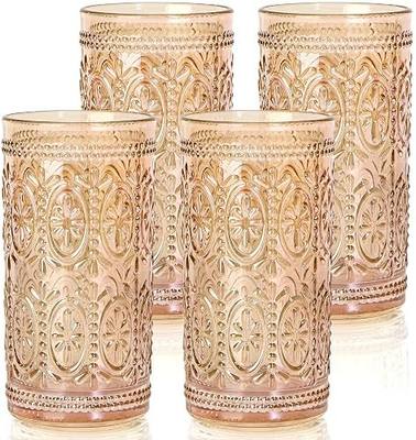abrwyy Amber Drinking Glasses, Vintage Glassware, 12oz Highball Glasses | Lead-Free Glass, Thick&Durable Glass, Home Decoration, Food Grade Glass