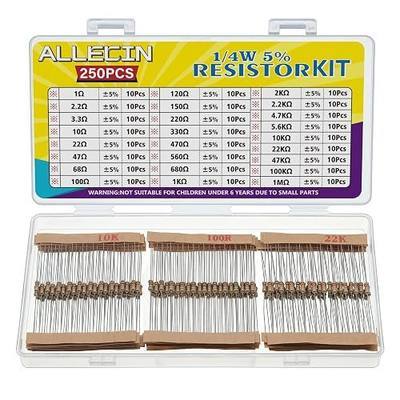 25 Values 1/4W Resistor Kit from 1 Ohm to 1M Ohm 1/4 Watt 5% Carbon Film Resistors Assortment