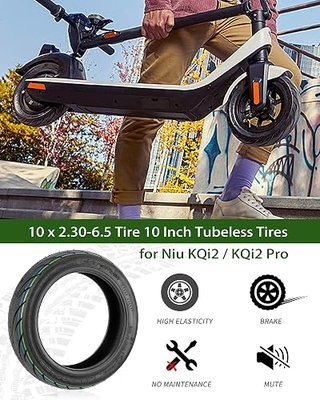 10x2.30-6.5 Tire 10 Inch Tubeless Tire for NIU KQi2 Pro Electric Scooter Accessories Front/Rear Spare Tire, Non-slip, Durable, Explosion Proof (1 Pc)
