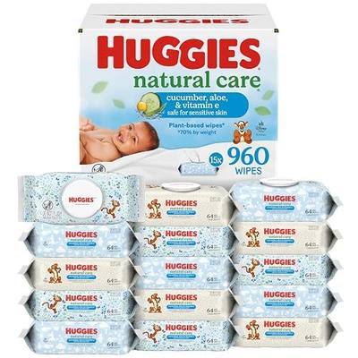 Huggies Natural Care Cucumber, Aloe and Vitamin E Baby Wipes, Hypoallergenic, Scented, 15 Flip-Top Packs (960 Wipes Total), Packaging May Vary