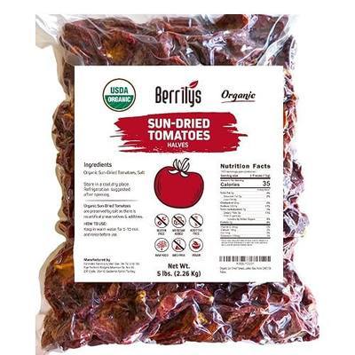 Berrilys Organic Sun-Dried Tomatoes, Salted, No Sulfur, No Preservatives, Kosher, Raw, Non-GMO, Great Ingredient for Baking and Cooking, Requires Pre-treatment or Cooking Before Consumption, 5 LB