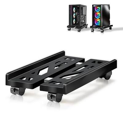 PC Stand, Mobile CPU Stand for Floor, Adjustable CPU Rolling Stand, Under Desk Computer Tower Stand, Computer Mobile Cart Holder with Locking Caster Wheels PC Tower Stand for Home and Office - Black