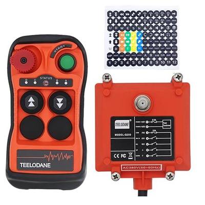 Q200 Industrial Wireless Crane Remote Control kit 2 Button 12v 24v Electric Lift Hoist Transmitter Receiver with Emergency Stop (AC/DC 12-24V 1T1R)