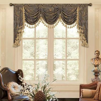 Loom and Mill Antique Damask Waterfall Valance for Living Room, W79 inch | Bronze Gold Jacquard Swag Valance Curtains with Tassels, 1 Panel Rod Pocket Window Valances for Bedroom Banquet Holiday Decor