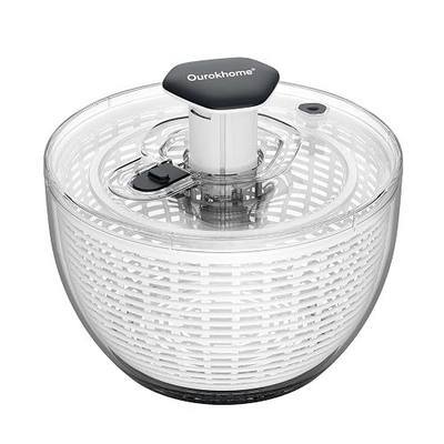 Ourokhome 6.3 QT Salad Spinner with Fully Removable Lid, Large Lettuce Dryer with One-Hand Press Pump, Instant Stop Brake Button and Retractable Handle, Vegetable Washer & Spinner for Greens and Herbs