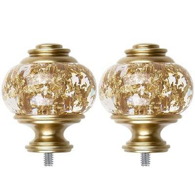 USFOOK Replacement Finials for Curtain Rods (1 or 7/8 Inch), Luxury Gold | Set of 2, Window Treatment Finials with M6 Screws(1/4 in), Decorative Translucent Gold Foil Design