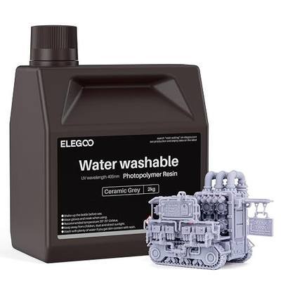 ELEGOO Water Washable 3D Printer Resin, 405nm UV Curing Photopolymer Resina for Mars Saturn Jupiter MSLA DLP LCD Impresora with Low Odor, 2000Gram Ceramic Grey