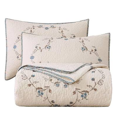 vctops 3-Piece Elegant Floral Embroidered Bedspread Coverlet Set 100% Cotton Reversible Patchwork 1 Quilt and 2 Pillow Shams Full/Queen, Flower B