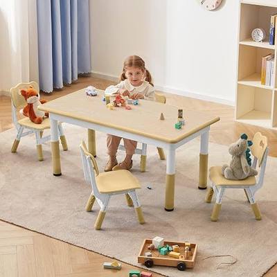 DOREROOM Adjustable Kids Table & 4 Chairs Set, 47.2" L x 23.6" W, Beige-W | Graffiti Desktop,Table Supports 300 lbs,Toddler Ages 2-8,FSC-certified, Children Activity Table for Daycare, Classroom, Home
