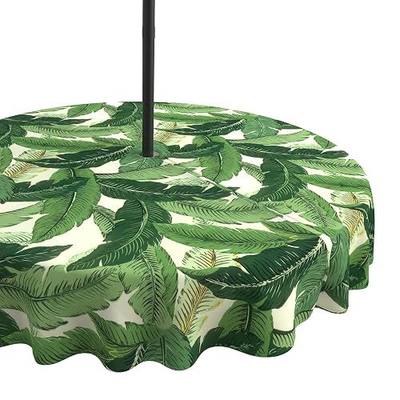 Round Outdoor Tablecloth with Umbrella Hole and Zipper, Water-Repellent 60 Inch Patio Table Cover for Bistro, Garden, Patio & Picnic, Swaying Palms Green