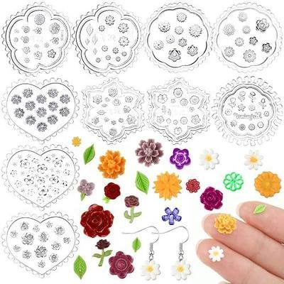 Nuenen 10 Pcs Summer Small Flower Polymer Clay Molds Mini Rose Daisy Silicone Polymer Clay Molds Small Floral and Leaf Craft DIY Tool for Jewelry Earring Making Decoration(Floral Style)