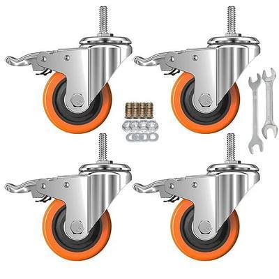 Stem Caster Wheels Heavy Duty Casters PVC M8-1.25x1″ (Stem Diameter 8mm, Stem Length:1″) Casters with Brake Dual Locking for Home, Office, Industry use (2 Inch, with Brake)