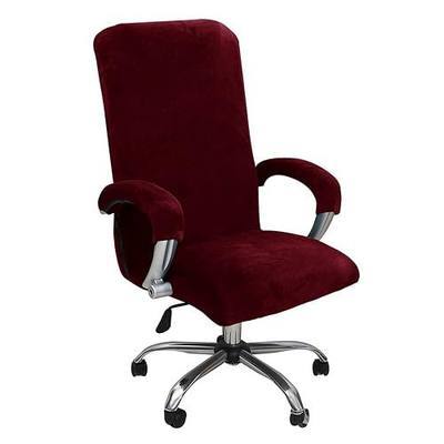 ITFRO 3 Piece Office Chair Cover with Armrest Covers Velvet Computer Desk Chair Cover with Zipper Universal Rotating Gaming Chair Slipcover High Back Chair Seat Protector (Red Wine)