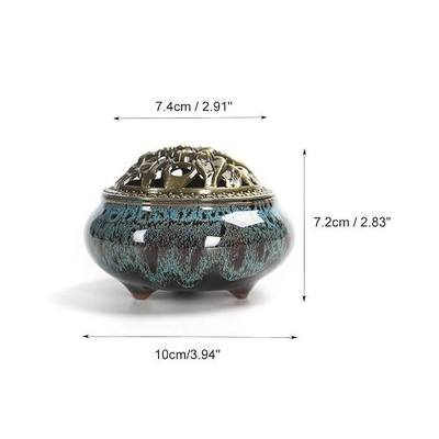 Ceramic Incense Burner, Coil Cone Stick Incense Burner Holder, Home Ornaments Incense Seat, Disc Censer Zen Decor (Fambe Blue)