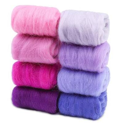 Wonvoc Needle Felting Wool 80 g, 8 Colors Nature Wool Roving, Purple | 10g per Color, Felting Wool Bulk, Wool Roving for Needle Felting, for DIY Craft Materials