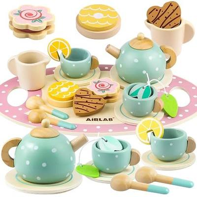 Wooden Tea Set for Little Girls Play Food Pretend Play for 3 4 5 Years Old | Kitchen Accessories Girls and Boys Toddler Princess Tea Time Party Food Toys