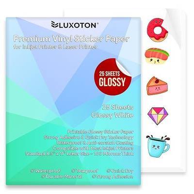 Vinyl Sticker Paper - 25 Sheets Glossy, Waterproof, for Cricut & Printer - Letter 8.5" x 11