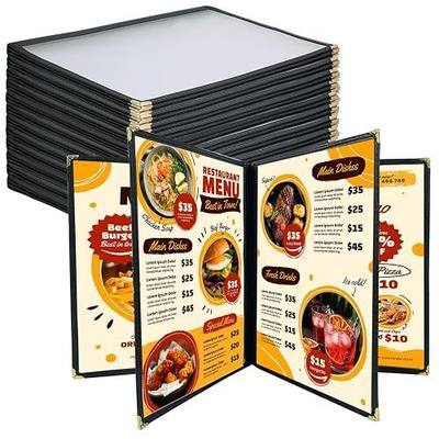 12 Pack Menu Covers, 4 Page 8 View Transparent Menu Holders, 8.5 x 11 Inch Menu Sleeves, Menu Books Fits A4 Size Paper, Perfect for Restaurants, Bars, Cafes, and Office Use