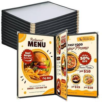 12 Pack Menu Covers, 3 Page 6 View Transparent Menu Holders, 8.5 x 11 Inch Menu Sleeves, Menu Books Fits A4 Size Paper, Perfect for Restaurants, Bars, Cafes, and Office Use, Wine Menu