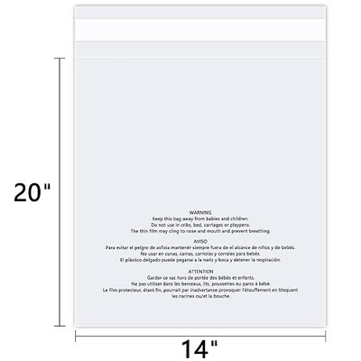 14" x 20" (100 Count) - Clear Poly Bags with Suffocation Warning Self Seal for Packaging, Shirts, Clothing & FBA - Permanent Adhesive
