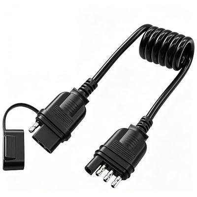 4 Way Flat Trailer Extension Coiled Cable, 4 Pin Trailer Wire Extension Harness Male and Female Stretchable Coiled with Dust Cover 36"/3 FT 18 Guage