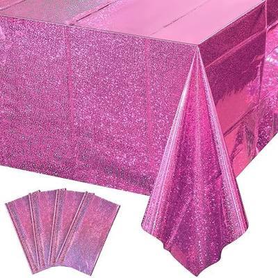 4 Pack Iridescence Plastic Tablecloths Shiny Disposable Laser Rectangle Table Covers Holographic Foil Tablecloth Iridescent Kpop Birthday Bridal Wedding Christmas Party Decoration, 54" x 108" (Pink)