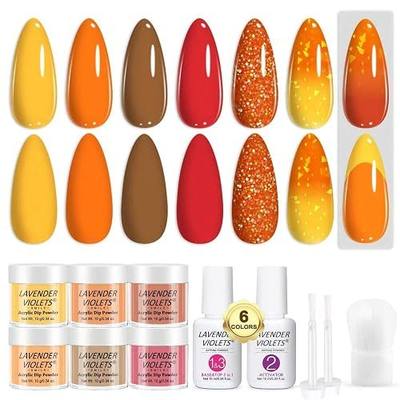 Lavender Violets 12Pcs Halloween Dip Powder Nail Kit Starter - 6 Colors Yellow Orange Color Changing Dipping Powder Liquid Set with Base & Top Coat Activator for Nail Art Manicure M206