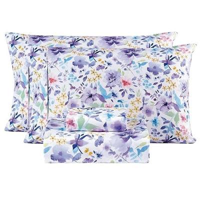 Mooreeke Floral Queen Sheets, Soft Breathable Microfiber Vintage Printed Bed Sheet Set, Deep Pocket Non-Slip Fitted Sheet Included, Purple Flower Pattern