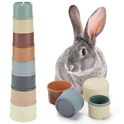 MEWTOGO 8 Pcs Stacking Cups for Bunny - Multi-Colored Reusable Rabbits Bunny Toys of Different Sizes, Safe Plastic Nesting Toys for Guinea Pig Hamster Gifts Hiding Food and Playing