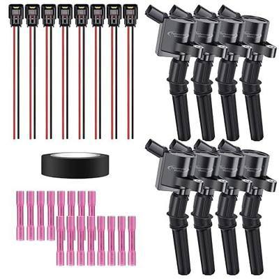 Set of 8 Curved Boot Ignition Coils & Pigtail Connector Wiring Harness Kit Compatible with Ford Lincoln Mercury 4.6L 5.4L V8 Replacement For DG457 DG508 DG491