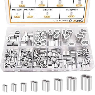 mankk 320 Pcs Aluminum Crimping Loop Sleeve 8 Sizes (3/64'' 1/16'' 5/64'' 3/32'' 1/8'' 5/32'' 3/16'' 1/4'') Wire Rope Sleeves Double Cable Ferrules Kit M-109-320