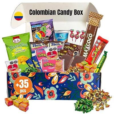 Gigi delight Colombian Assortment Candy Food Sweet Snacks Gift Crate Box Assorted Cookies, Chips & Candies Mix Variety Pack, Popular sweets, Fruit Snacks, Gift Snack Box for Lunches, Holiday Gifts. Birthday Collage
