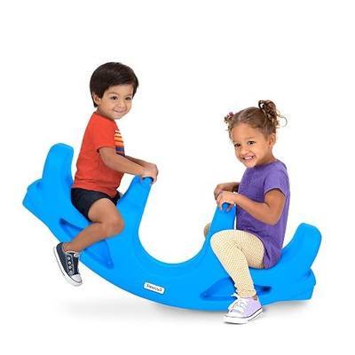 Simplay3 Rock and Roll Teeter Totter Seesaw - Rocking Fun for Two Toddlers or Kids Ages 18 Months to 5 Yrs- Sapphire, Made in USA