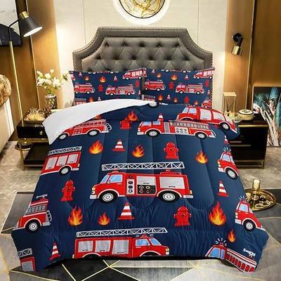 QOOMO Fire Truck Comforter Twin Size,Truck Kids Comforter Set,3Pcs Bedding Set Printed Comforter with 2 Pillowcases,Down Alternative,Soft and Lightweight,for All Seasons