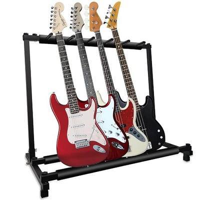 GeeWin 5 Guitar Rack, Folding Multiguitar Stand - Acoustic, Electric, Bass Display (5 Holder)