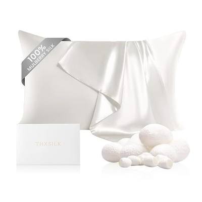 THXSILK 100% Pure Mulberry Silk Pillowcase for Hair and Skin, Upgraded Real 22 Momme Grade 6A+ Silk, Durable, Soft, Anti-Aging Silk Pillow Case (King 20"x36", White)