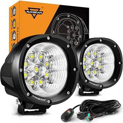 Auxbeam P4 Series Flood Beam LED Pods 4" 90W Round Offroad Lights 2-Pack | 120° Wide Flood, Backup & Reverse Lighting, Side/Ditch Lights, Bumper A-Pillar Hood Mount, for Pickup Truck 4x4 ATV UTV SUV