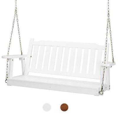 VINGLI Upgraded 4 FT Wooden Porch Swing, 880 LBS Solid Fir Wood, White | Heavy-Duty Fir Wood Frame; 880-Lb Capacity; Upgraded Design; Comfortable Hanging Swing; Ideal For Garden, Yard, Balcony
