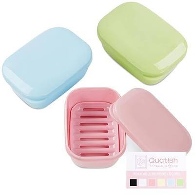 Quatish 3 Pack Travel Soap Case Leakproof, Portable Travel Bar Soap Holder Container with Lid for Camping, Gym, Multicolor