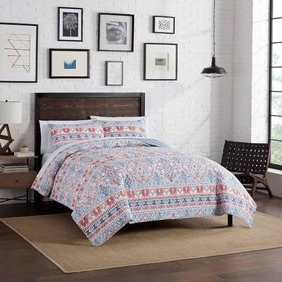 Lucky Brand Quilt Set – 3-Piece Twin Bedding Sets with Pillow Shams, Cotton & Polyester, Lightweight, Modern Carmine Medallion Design Coverlet Twin Size,Blue/Peach