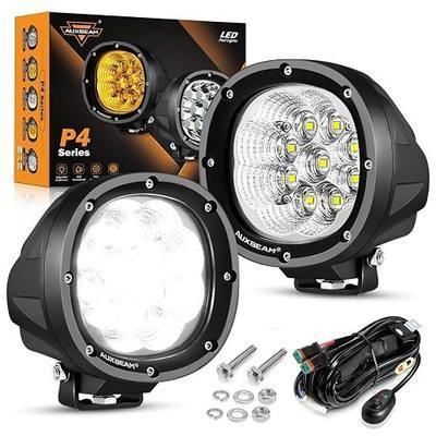 Auxbeam P4 Series 4 Inch LED Pod Lights, 90W Offroad White Flood Beam, Pair | 9000LM Output, Wide Flood Beam, Bright White Lighting, DT Plug Wiring Harness Included, IP68 Rated, Fits Truck ATV UTV SUV