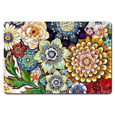 Rnivvi Dog Food Mat, 12" x 19" Flower Absorbent Dog Cat Bowl Mat for Food and Water, Cute Anti-Slip Rubber Pet Feeding Rug Protect Floors, Puppy Placemat for Feeding & Watering Supplies,Mandala Floral