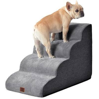 EHEYCIGA Curved Dog Stairs Ramp for High Beds 19.7" H, 4-Step Dog Steps for Small Dogs and Cats, Pet Stairs for High Bed Climbing, Non-Slip Balanced Pet Step Indoor, Grey | 33D density of pure foam, for Small Dogs and Cats, Pet Stairs for High Bed Climbing, Non-Slip Balanced Pet Step Indoor, Grey