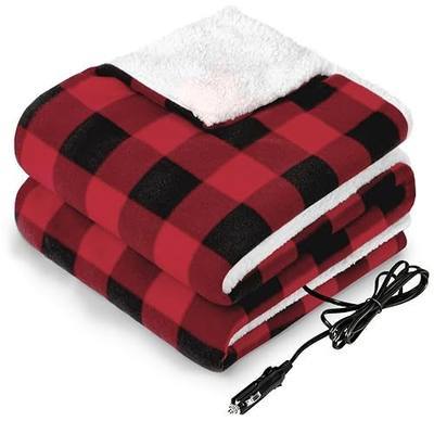 Sealy 12-Volt Heated Car Blanket, Portable Electric Blanket with 3 Heating Levels & 4 Hours Auto Off for Car, Truck, SUV, RV or Camping, Machine Washable, 59" X 43", Plaid