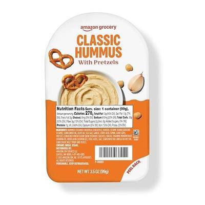 Amazon Kitchen, Classic Hummus Snack Pack with Pretzels, 3.5 Oz