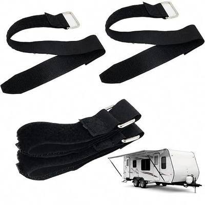 4-Pack RV Awning Arm Safety Straps, 13" Awning Travel Straps, Universal Fit for Manual Vertical RV Awnings, Secure Locking & Metal D-Ring, Black