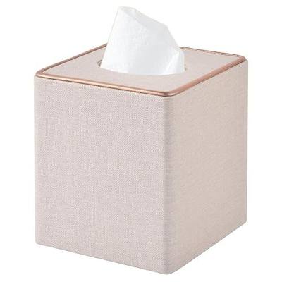 Linen Square Tissue Box Cover,Cube Tissue Box Holder-Excellent Rosegold Leather Decoration,Table Napkin Case Dispenser,Facial Tissues Organizer with Magnetic Bottom for Home Office Car(Beige)