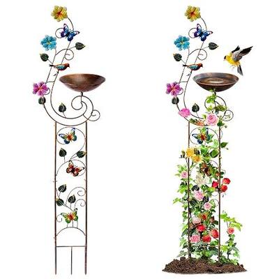 YYWMWM Metal Bird Bath with Trellis for Outside, 57” Height Birdbaths & Supports, Small Garden Decorative Trellises for Climbing Flowers Outdoor (Butterfly)