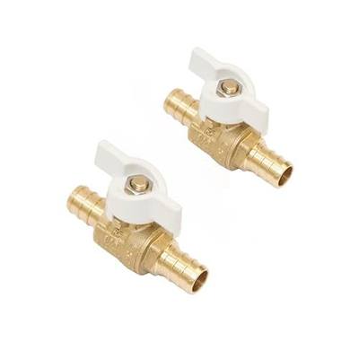 1/2-in Brass Pex Ball Valve, 1/4 Turn Shut Off Valve With White T-handle, Mini Barb Valve for Hot or Cold Water Tubing (2-Pack)